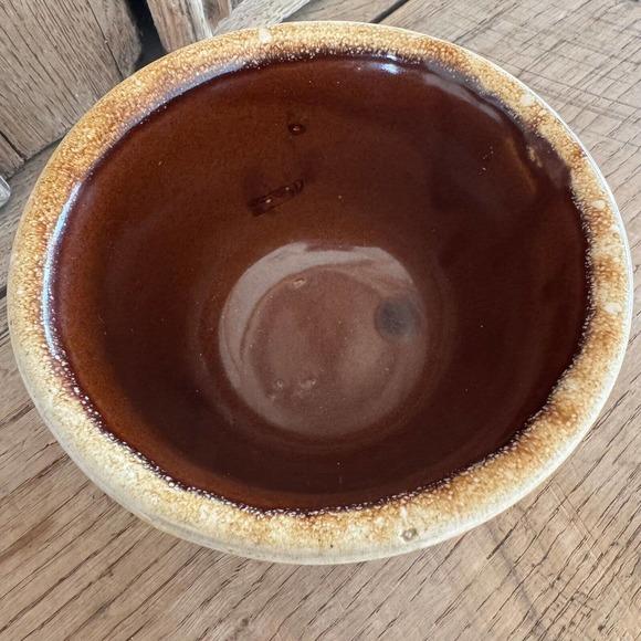 Vintage Western Stoneware Ribbed Brown Bowl Maple Leaf Stamp Drip Glaze Monmouth - Picture 6 of 8